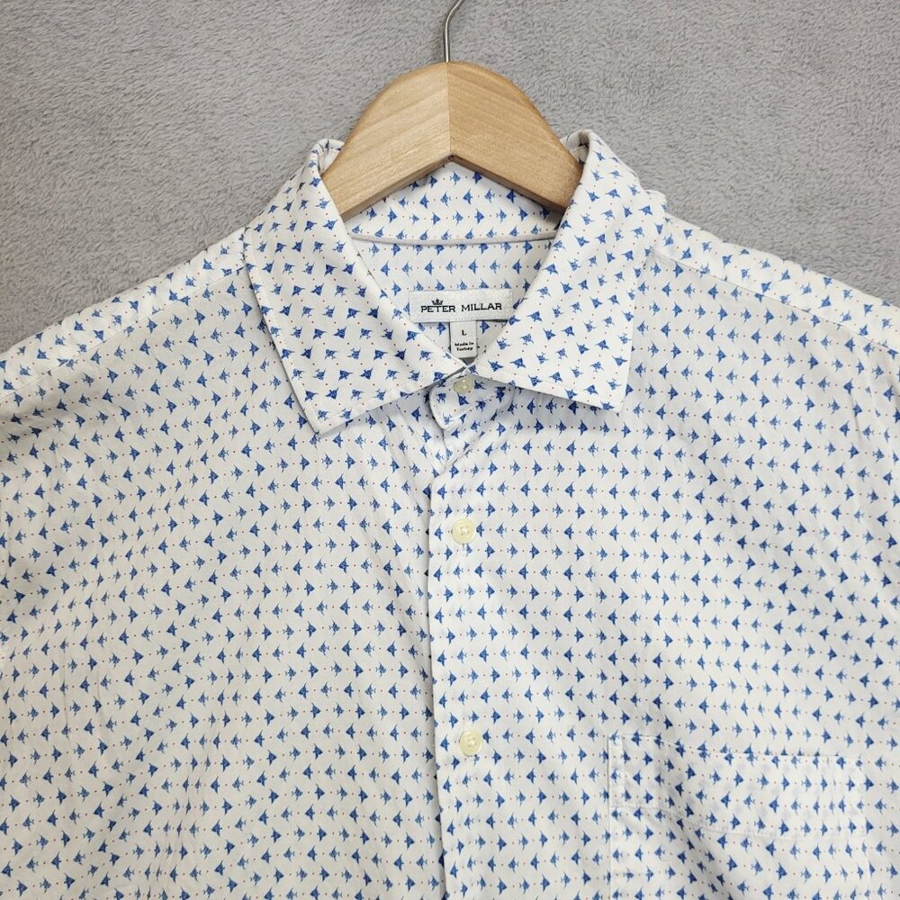 Peter Millar Shirt Mens Large Catch Of The Day Pocket Sport Button Down Preppy - Picture 2 of 10